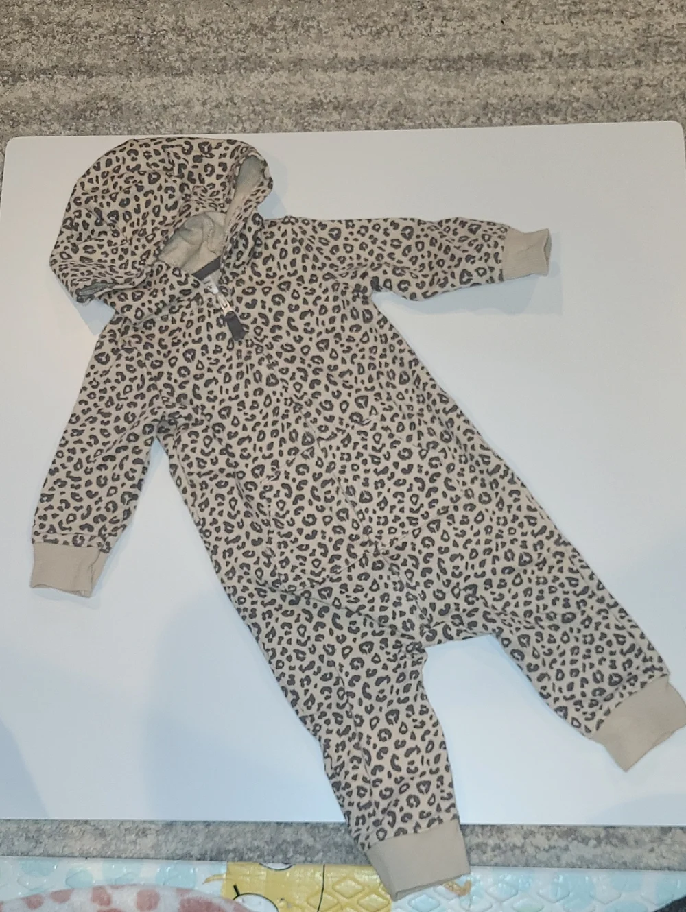 Carters Beige Leopard Print Hooded Baby One-Piece With Ears Size 6 Months.